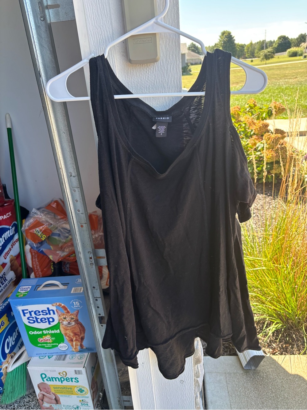 torrid Black Cold-Shoulder Tank Top with Draped Front